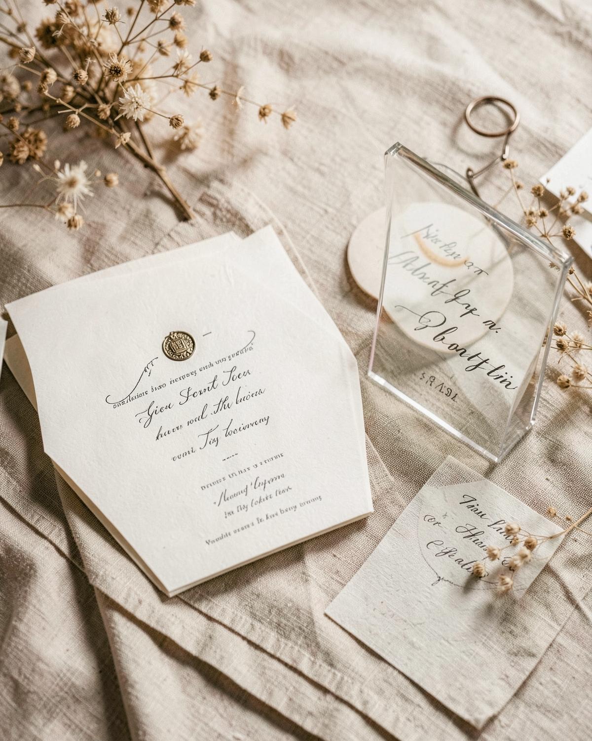 Invitación de boda con sello de cera