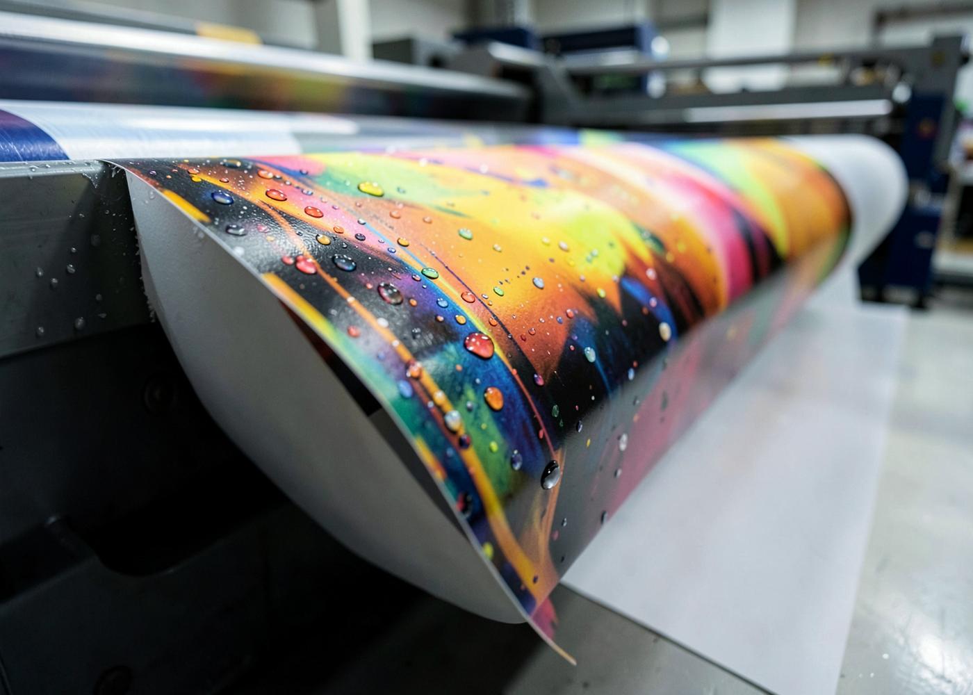 Impresión de gran formato saliendo del plotter